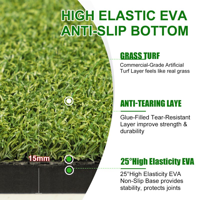 OKESAM 6x4 Ft Golf Hitting Mat with Built-In Ball Tray, Dual-Turf, Thick EVA Base, Foldable - Includes 3 Tees