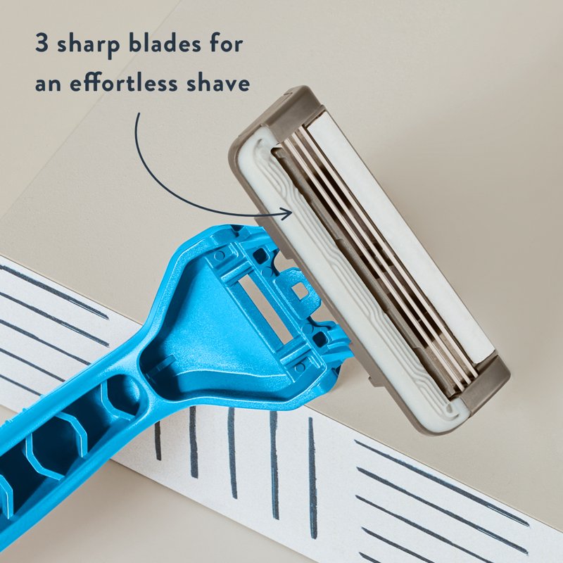 Men's Disposable Razors 3-Blade Pack - Glacier Blue, Recycled Handle
