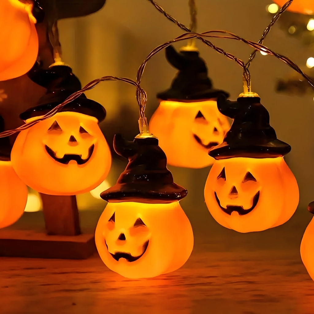 Halloween Pumpkin String Lights 20 LED 10ft Indoor Outdoor Decor with 2 Modes