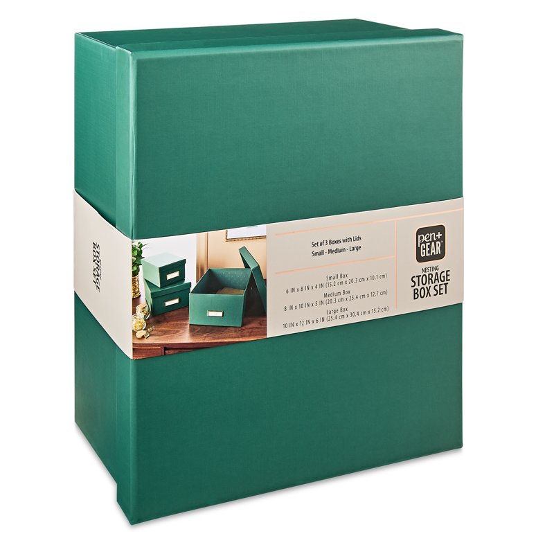 Nesting Storage Box Set - 3 Sizes, Green Emerald Office & Home Organization