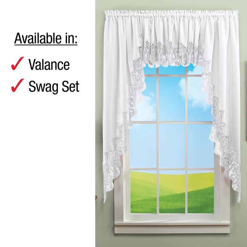Lace Border Curtains - Elegant Window Treatment in White or Blue