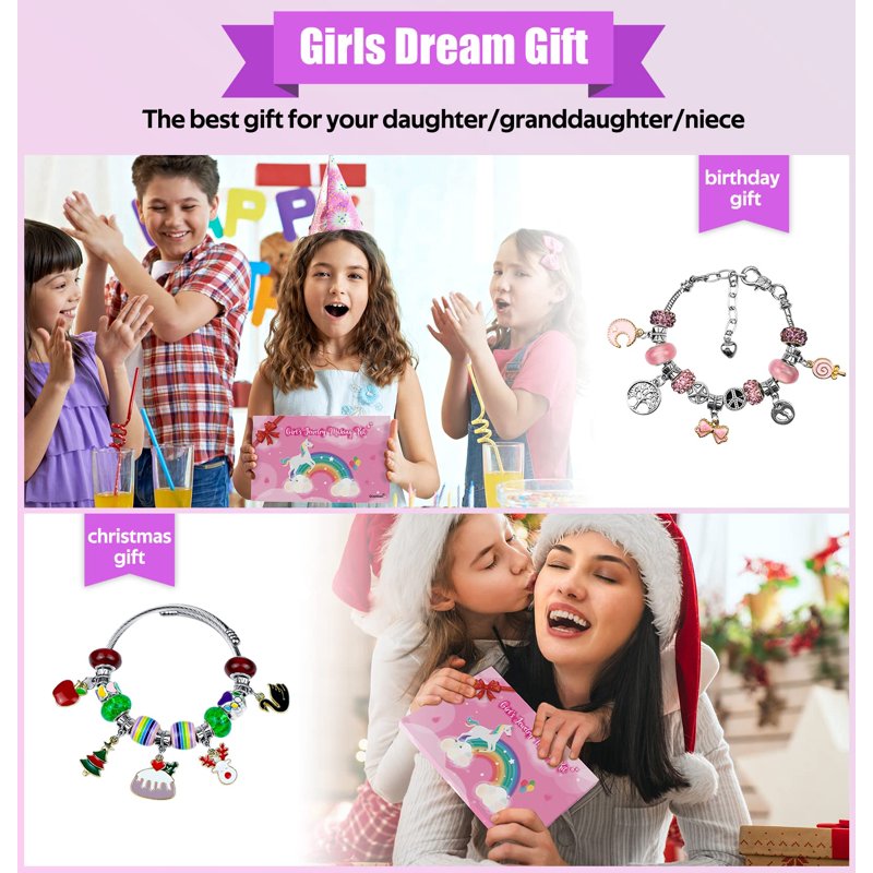 Kids Jewelry Making Kit with Charms, Pendants & Chains – Unicorn & Rainbow Set for Girls 5-12