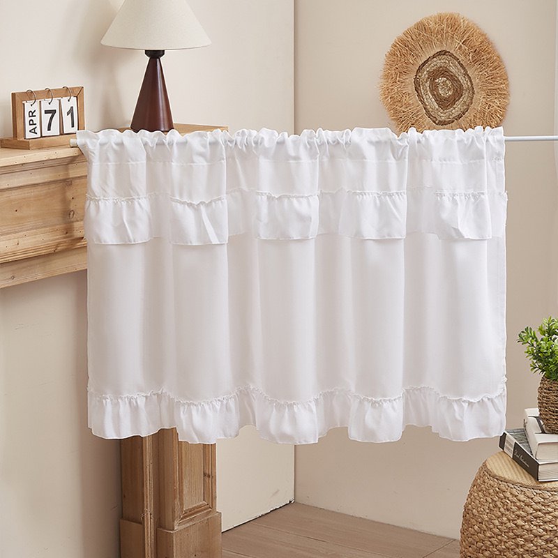 Blackout Window Valances for Living Room Bedroom Bathroom - Insulated Rod Pocket, Farmhouse Style, White 39x17