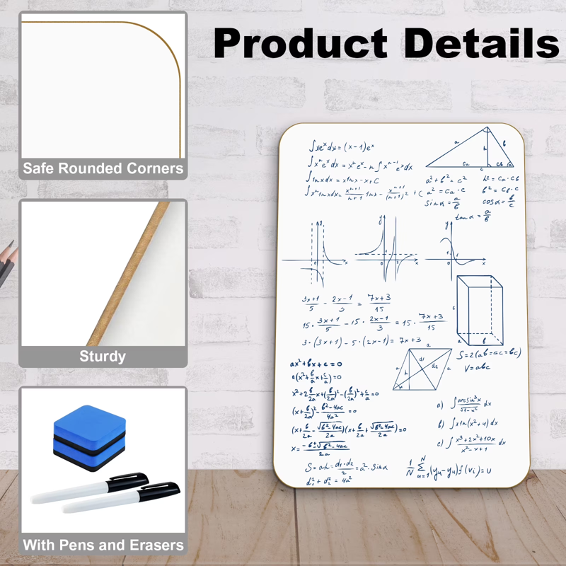 Dry Erase Lap Boards Set - Double Sided Whiteboards for Classroom and Office, 6x8 Inch, 2 Pack with Markers and Erasers