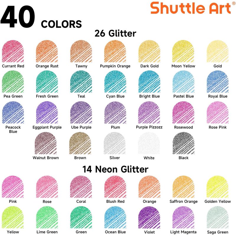 Glitter Gel Pens Set - 40 Colors with Refills for Adult Coloring & Crafting