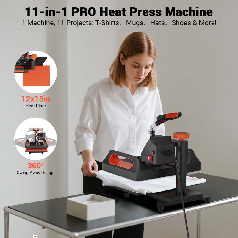 11-in-1 Heat Press Machine for T-Shirts Mugs Hats with Digital LCD