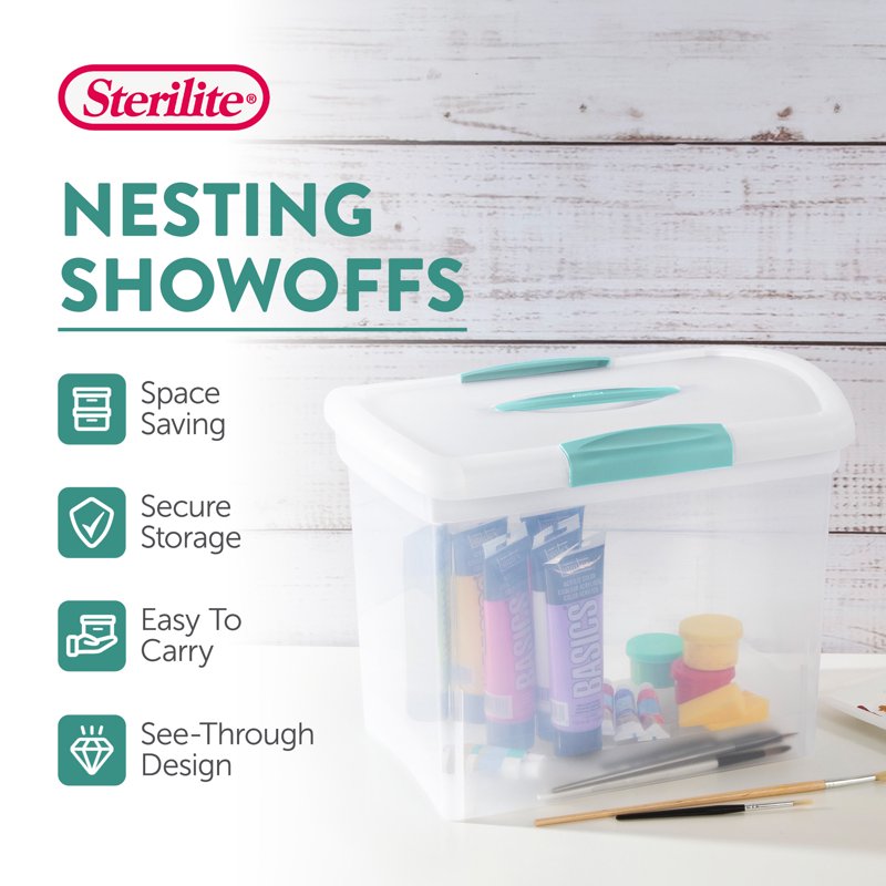 Large Nesting File Boxes with Handles 6-Pack - Clear Plastic Storage Organizer