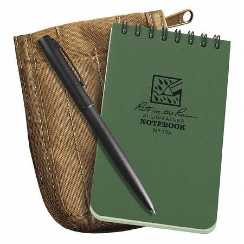 All-Weather Pocket Spiral Notebook Kit - 3x5 Green with Pen & Zipper Case
