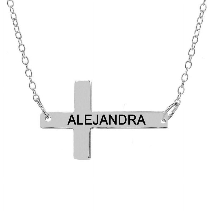 Personalized Sterling Silver Cross Necklace with Custom Inscription - 18" Chain