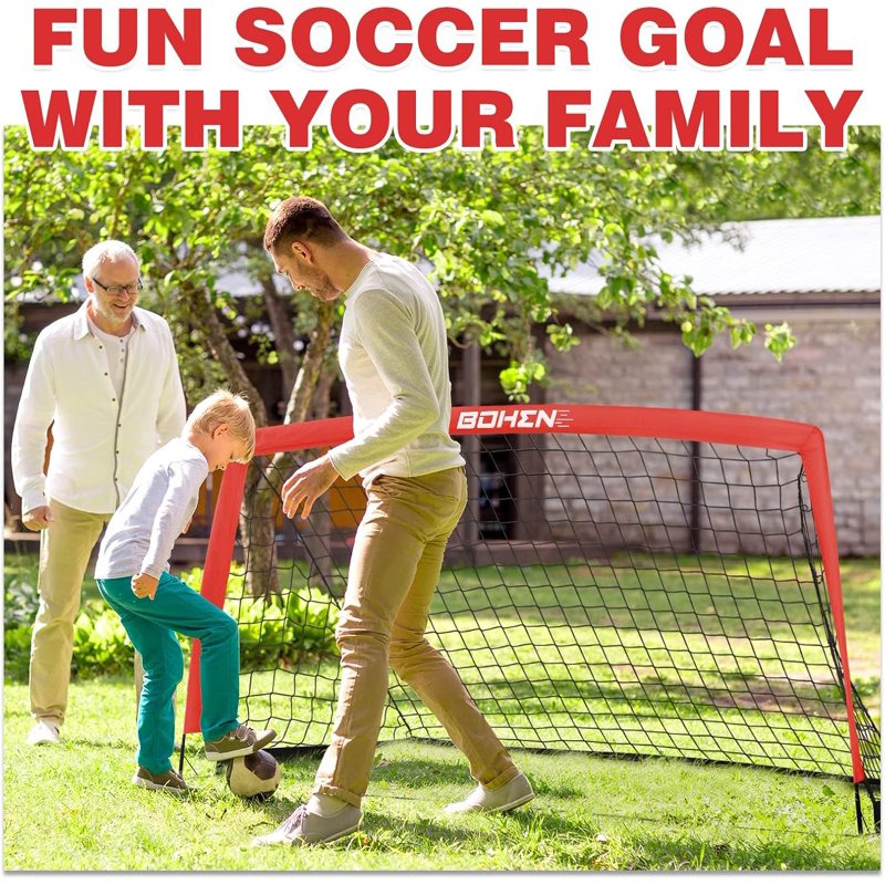 BOHEN 9x5 Ft Portable Soccer Goal - 2 Pack Red with Carry Bag, Easy Fold, Indoor/Outdoor