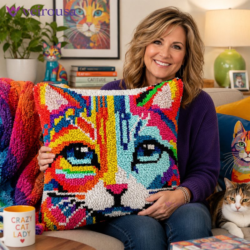 Latch Hook Craft Kit for Adults - Colorful Animal Pillow & Rug Making