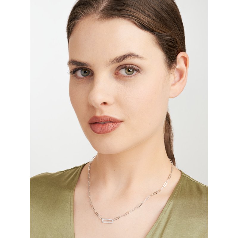 Sterling Silver Cubic Zirconia Paperclip Necklace with Extender - 18 Inch Gift-Ready Jewelry