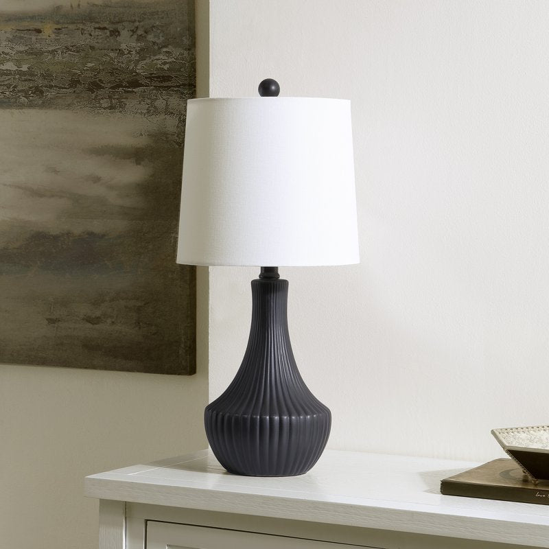 Glam Black Iron Table Lamp with Off-White Cotton Shade - 20 Inch