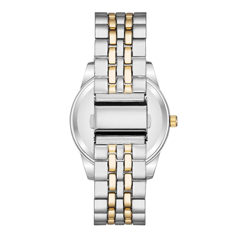 Men's Two-Tone Bracelet Wristwatch with Black Dial - Silver & Gold Finish