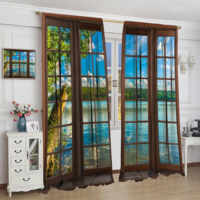 Mountain Forest Landscape Window Curtains - Blackout Drapes for Bedroom & Living Room