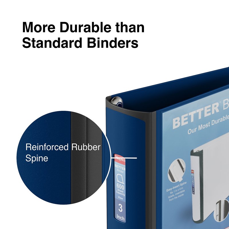 3-Inch D-Ring View Binder - Navy Blue, Holds 600 Sheets, 2 Pack