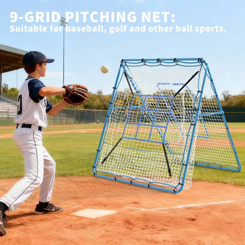 Baseball Rebounder Net with 5 Adjustable Angles, Heavy-Duty Steel Frame