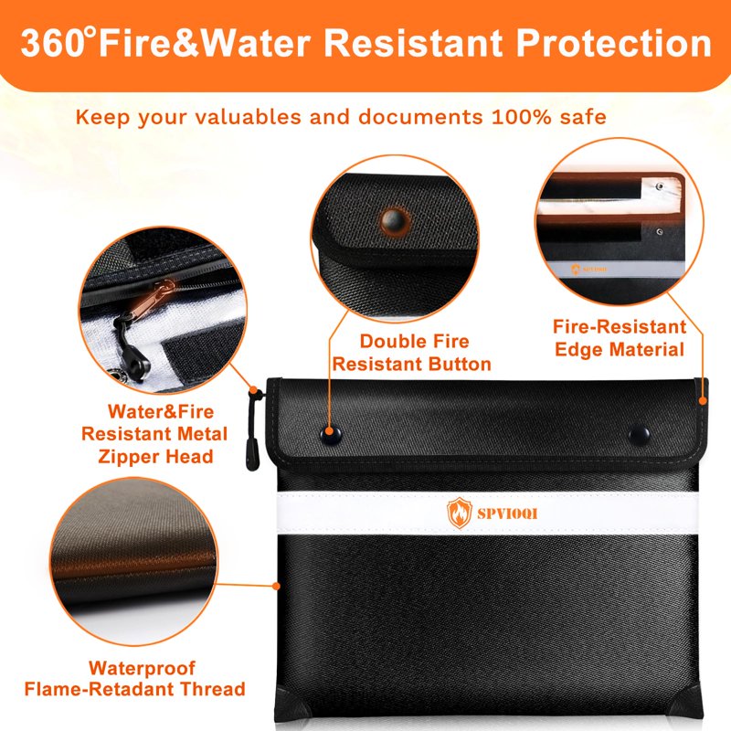 Fireproof Document & Cash Bag 5200°F Insulated Waterproof Safe Storage Pouch