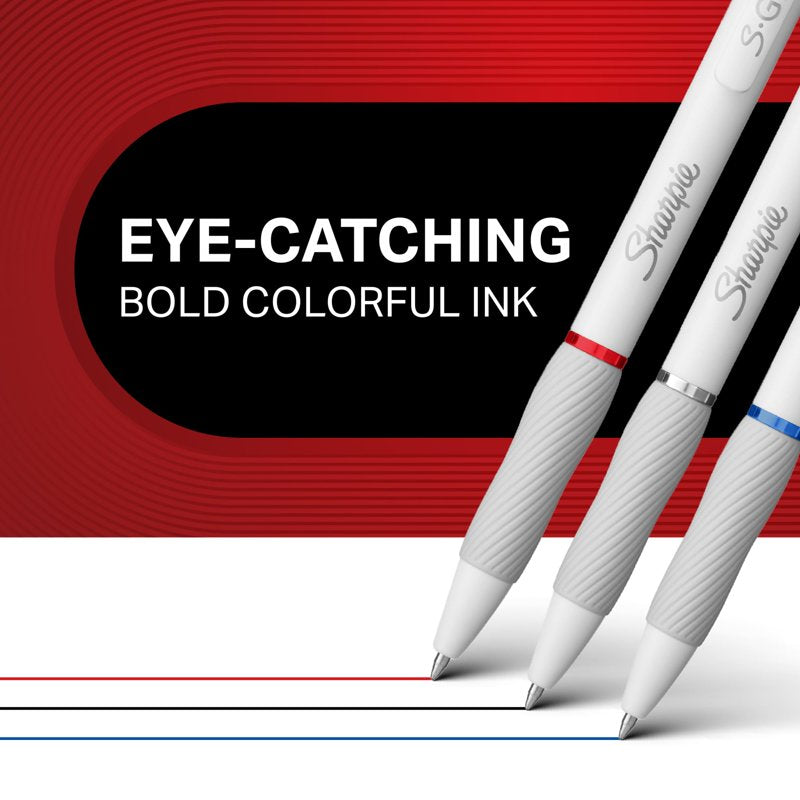 Gel Pens Set - Medium Point 0.7mm Black, Red & Blue Ink - 4 Pack