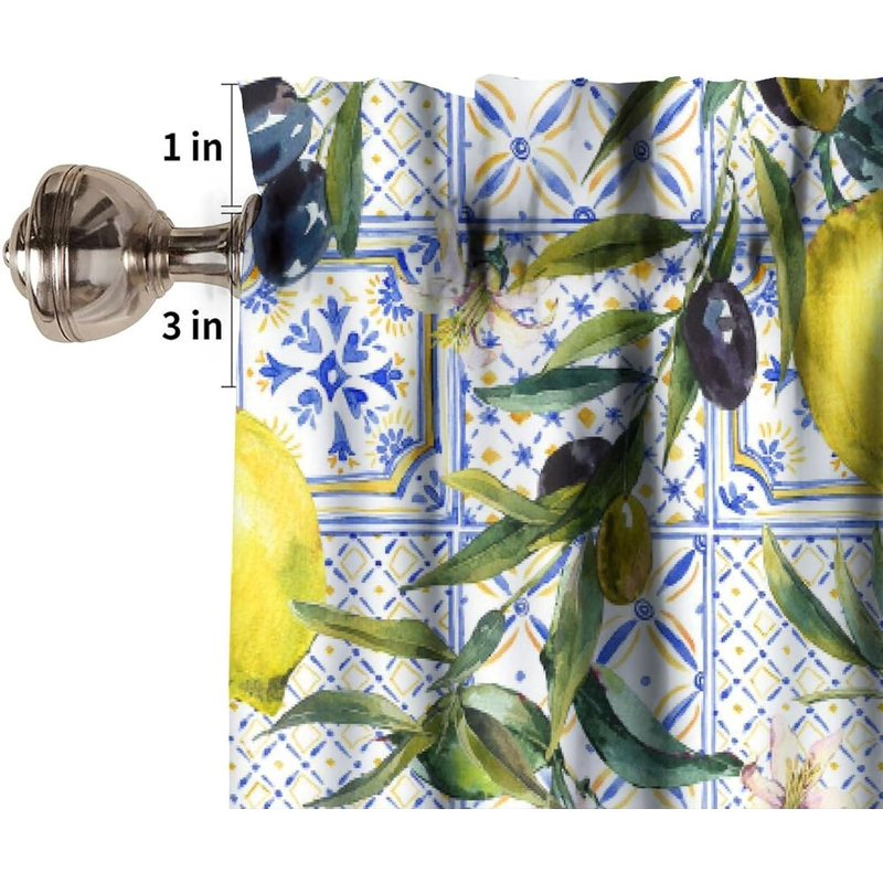 Summer Lemon Watercolor Window Valance Curtains for Farmhouse Kitchen 54x18 Inches