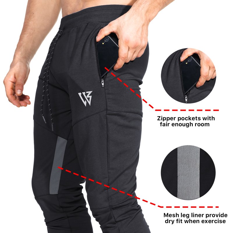 Men's Slim Tapered Workout Joggers with Breathable Fabric & Zipper Pockets