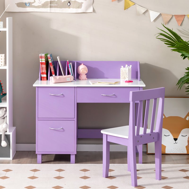 Kids Wooden Study Desk & Chair Set with Storage Drawer - Suitable for Ages 3-8