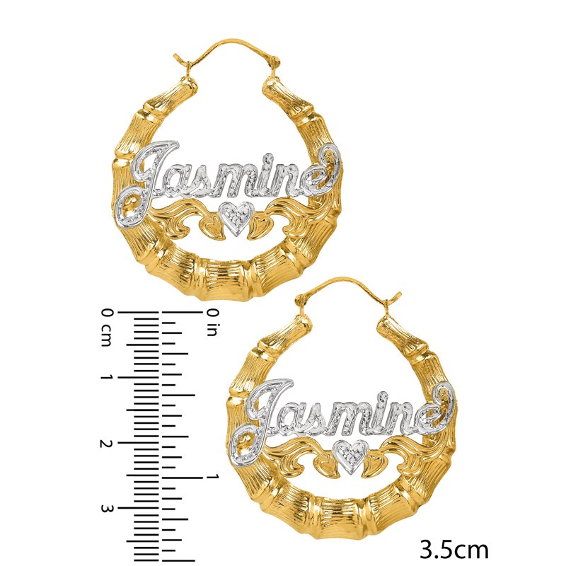Personalized Bamboo Hoop Earrings with Beading and Rhodium Finish – Custom Name Jewelry