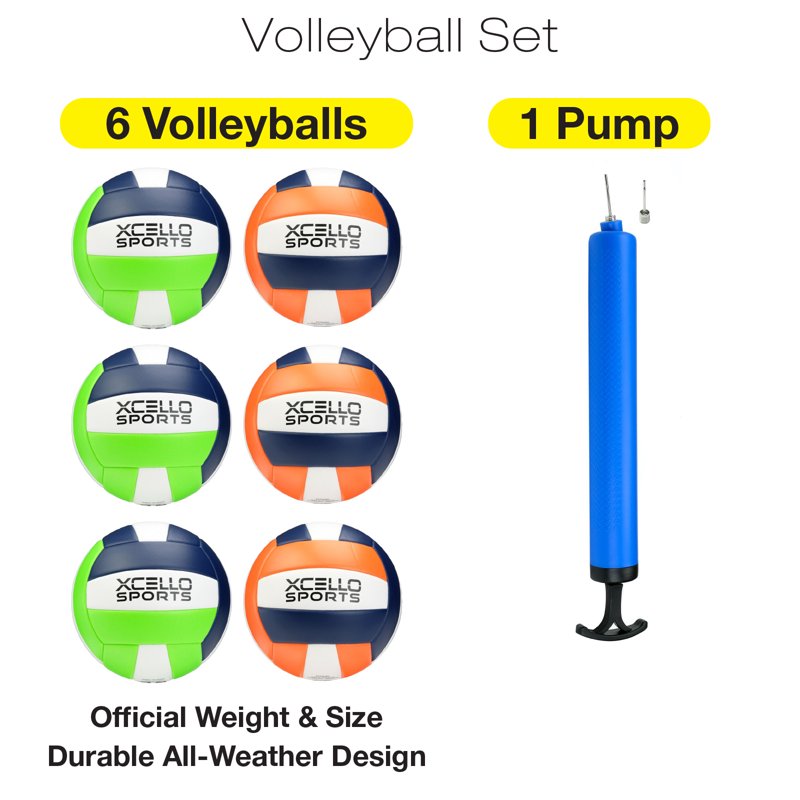 6 Pack Regulation Size Volleyballs with Pump - Indoor & Outdoor Play