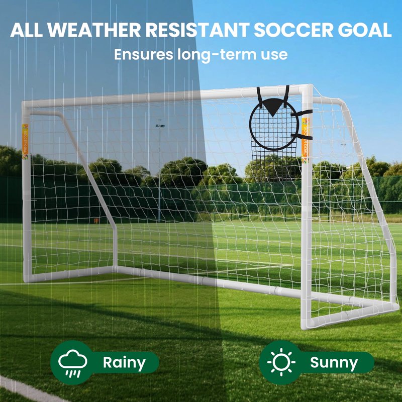White-Foldable 12x6 Soccer Goal – SLSY PVC Backyard Training Goal for Teens & Adults