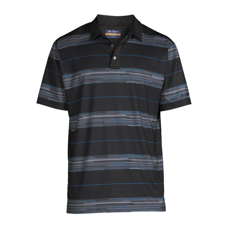 Ben Hogan Stripe Polo Shirt for Men – Moisture-Wicking, Sun Protection, Black S, Sizes S-5XL