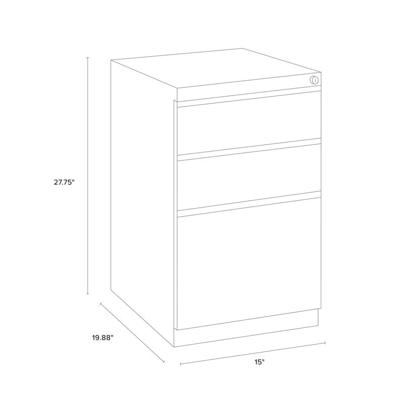 20-Inch Metal Mobile Pedestal File Cabinet with 3 Drawers - Light Gray