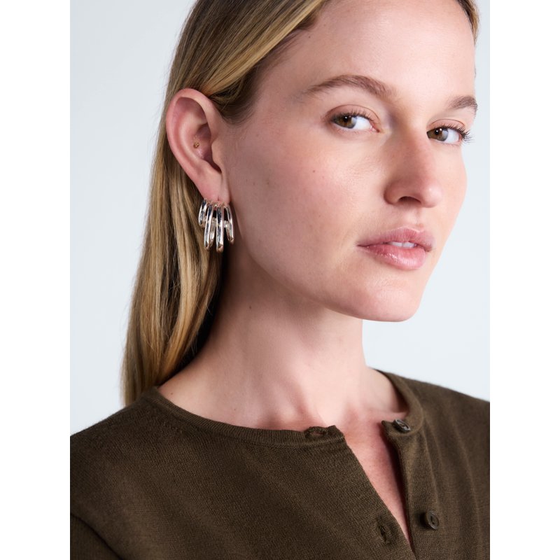 Multi Band Sculpted Hoop Earrings for Women - Silver & Gold Options