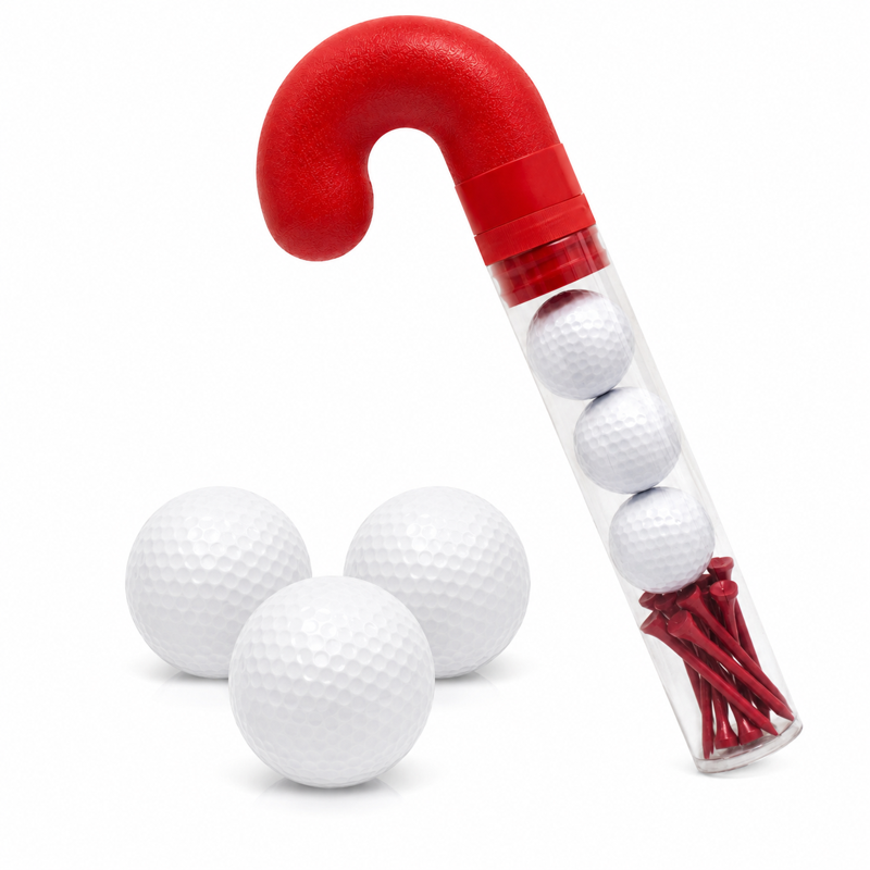 Candy Cane Golf Ball Gift Set – 3 Festive Holiday Golf Balls & 10 Wooden Tees