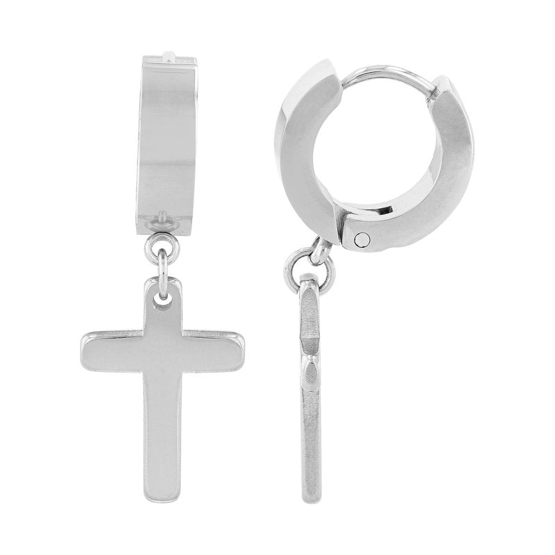 Men's Stainless Steel Earring Set - Cross, Hoop & Drop Styles, Gift Ready