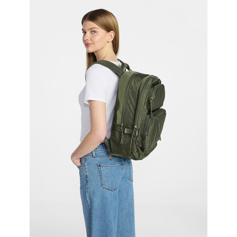 Multi Pocket Women's Backpack - 17.5 Inch School & Travel Bag, Olive