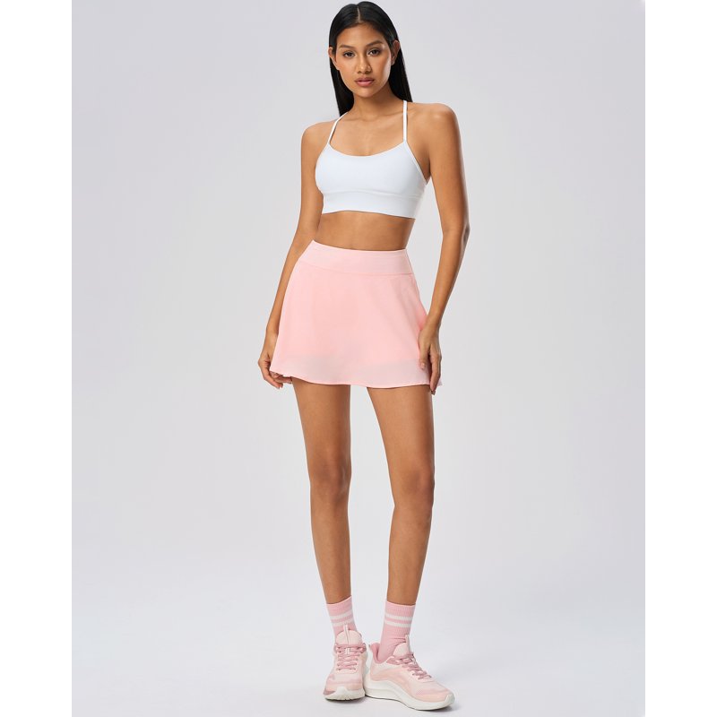 FITOP Pink A-Line Tennis Skirt with Pockets High Waist Shorts For Women, Variation: Pink M