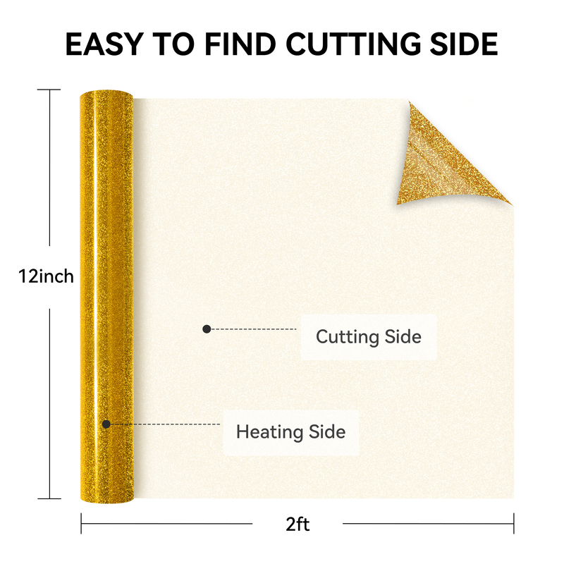 Glitter Heat Transfer Vinyl Roll - 12 Inch x 2 Ft for All Cutting Machines, Easy to Cut & Transfer, Multiple Colors