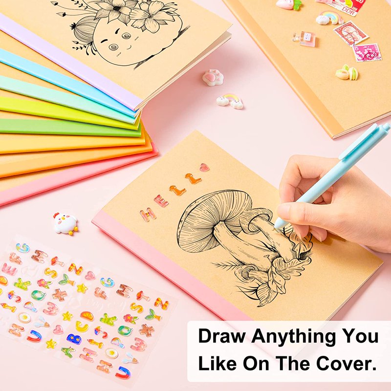 16 Pack Composition Notebooks with Kraft Covers & Pastel Spines - A5, 60 Pages