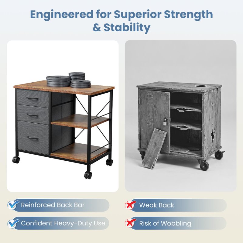 Mobile Fabric File Cabinet with Locking Casters and Storage Shelf for Home Office