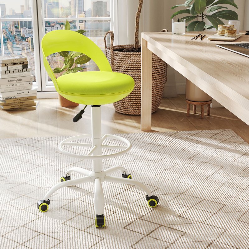 Adjustable Drafting Stool with Wheels Green Ergonomic Office Chair