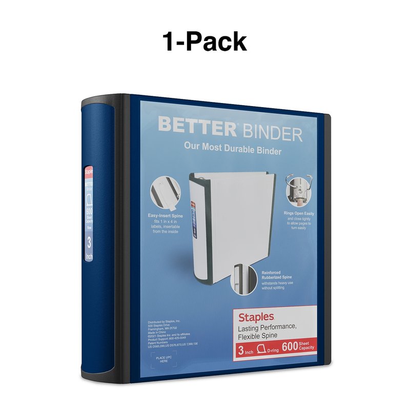 3-Inch D-Ring View Binder - Navy Blue, Holds 600 Sheets, 2 Pack
