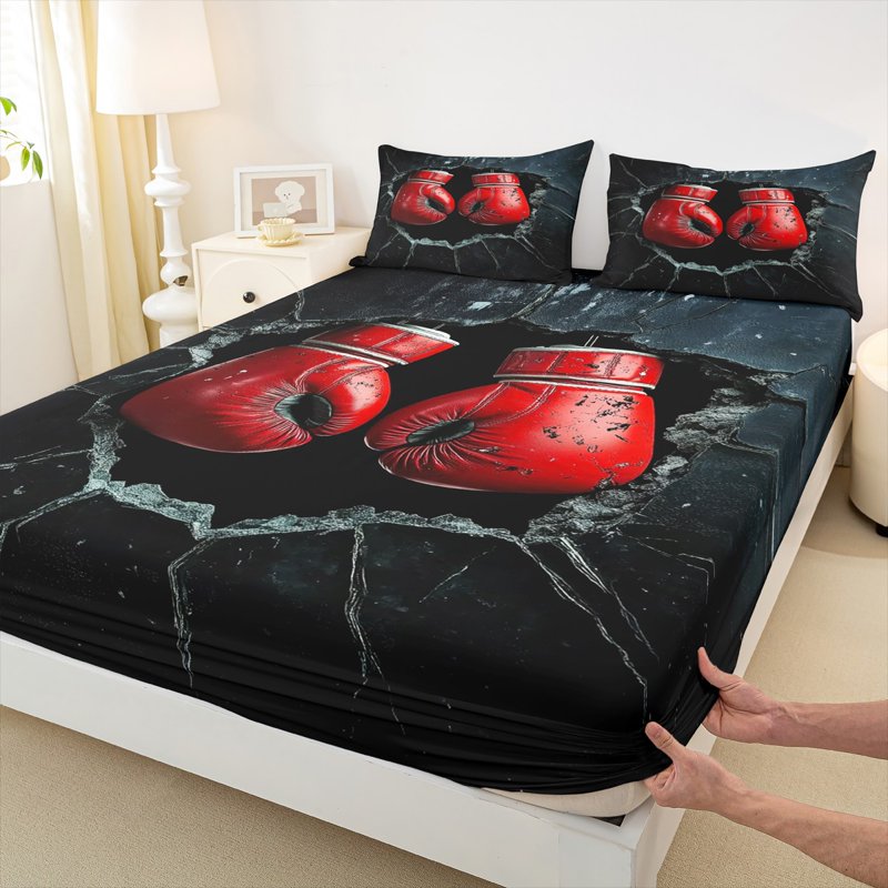 Queen Size Bedding Sheet Set 4 Pieces – Microfiber Bed Linen in Black Red