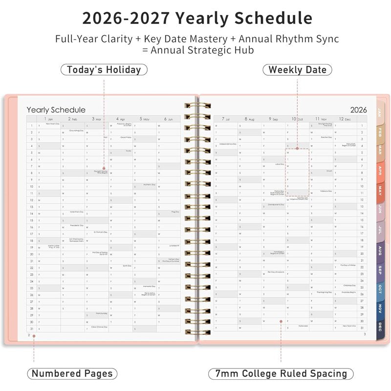 2026-2027 Monthly Planner with Tabs, A5 Size, Flexible Cover, Agenda & Calendar
