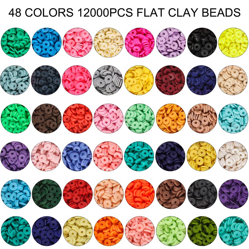Polymer Clay Beads Kit 48 Colors 6mm Flat Heishi & Letter Beads for Jewelry Making