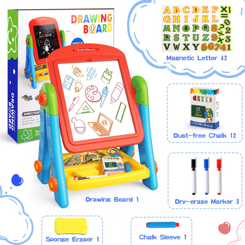 Double-Sided Toddler Art Easel with Magnetic Chalkboard & Whiteboard - Kids Gift