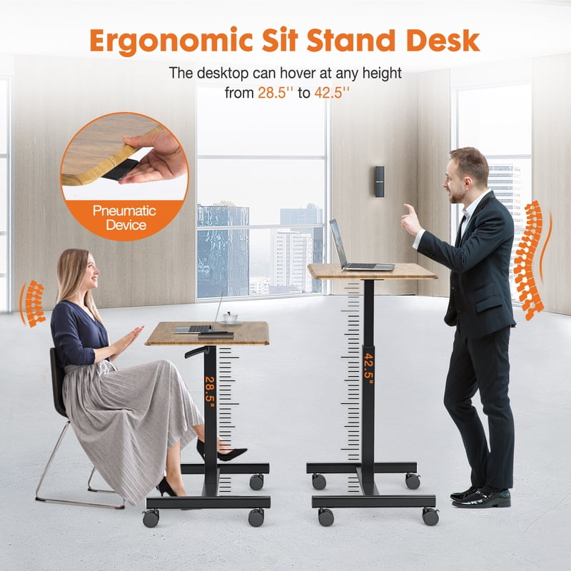 EDX Height-Adjustable Standing Desk with Mobile Wheels - Rust Brown
