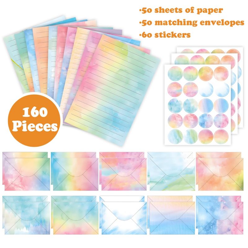 Watercolor Stationery Set with Envelopes for Writing and Crafting - 160 Pieces