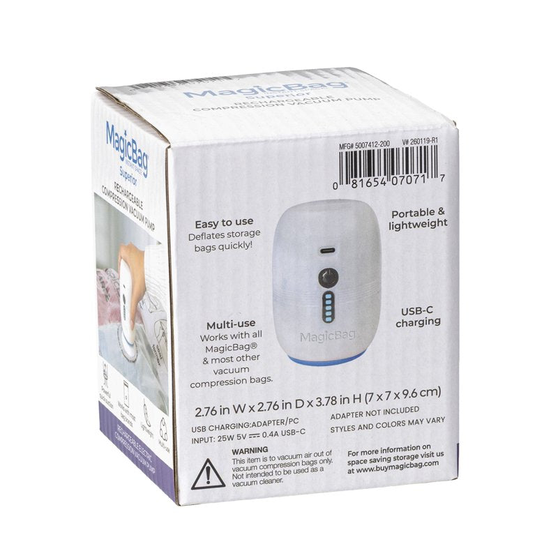 Rechargeable Vacuum Pump for Storage Bags - Portable & Lightweight