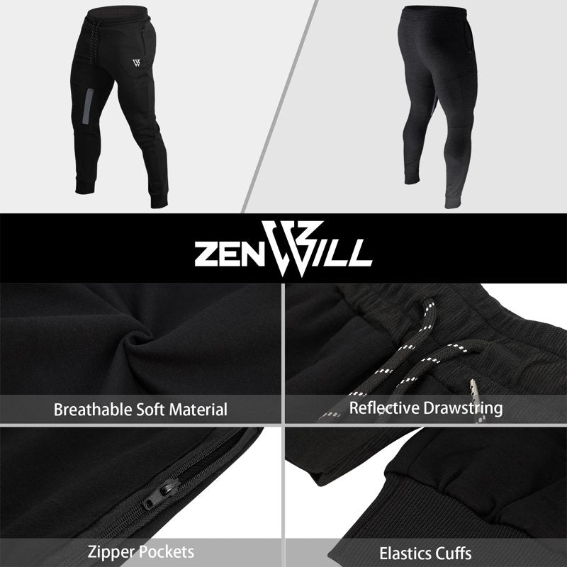 Men's Slim Tapered Workout Joggers with Breathable Fabric & Zipper Pockets