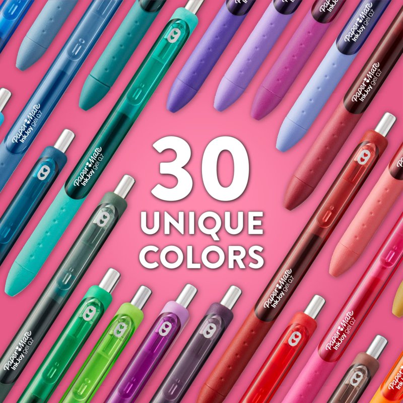Gel Pen Set - 30 Assorted Medium Point (0.7mm) InkJoy Pens for Office & School